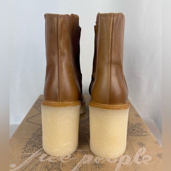 Free People Women's James Chelsea Tan Leather Lug Sole Chunky Heel Boots size 9 - Picture 6 of 10